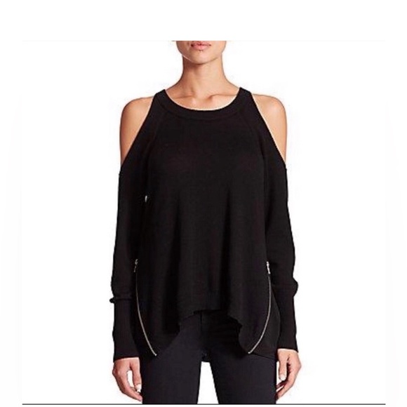 Ramy Brook 100% Merino Wool Tasha Black Cold Shoulder Sweater Sz XS - Picture 3 of 6